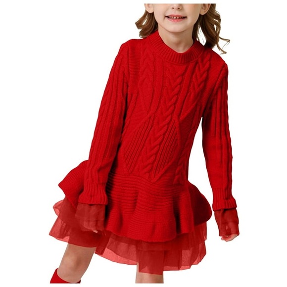 Charming Red Knit Sweater Dress Ruffle Skirt. Size 3-4 - Picture 4 of 11